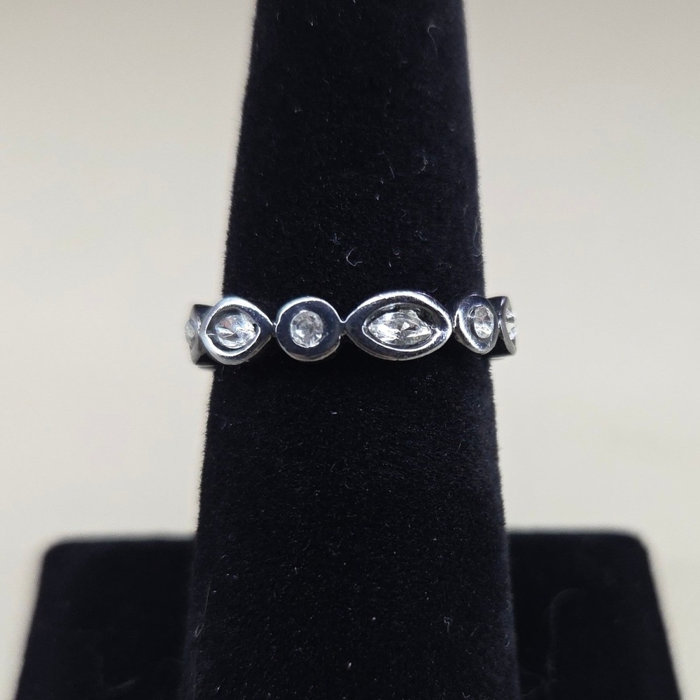 Gunmetal Alternating Marquise‎ Round Crystal Eternity Band Ring Size 6.5